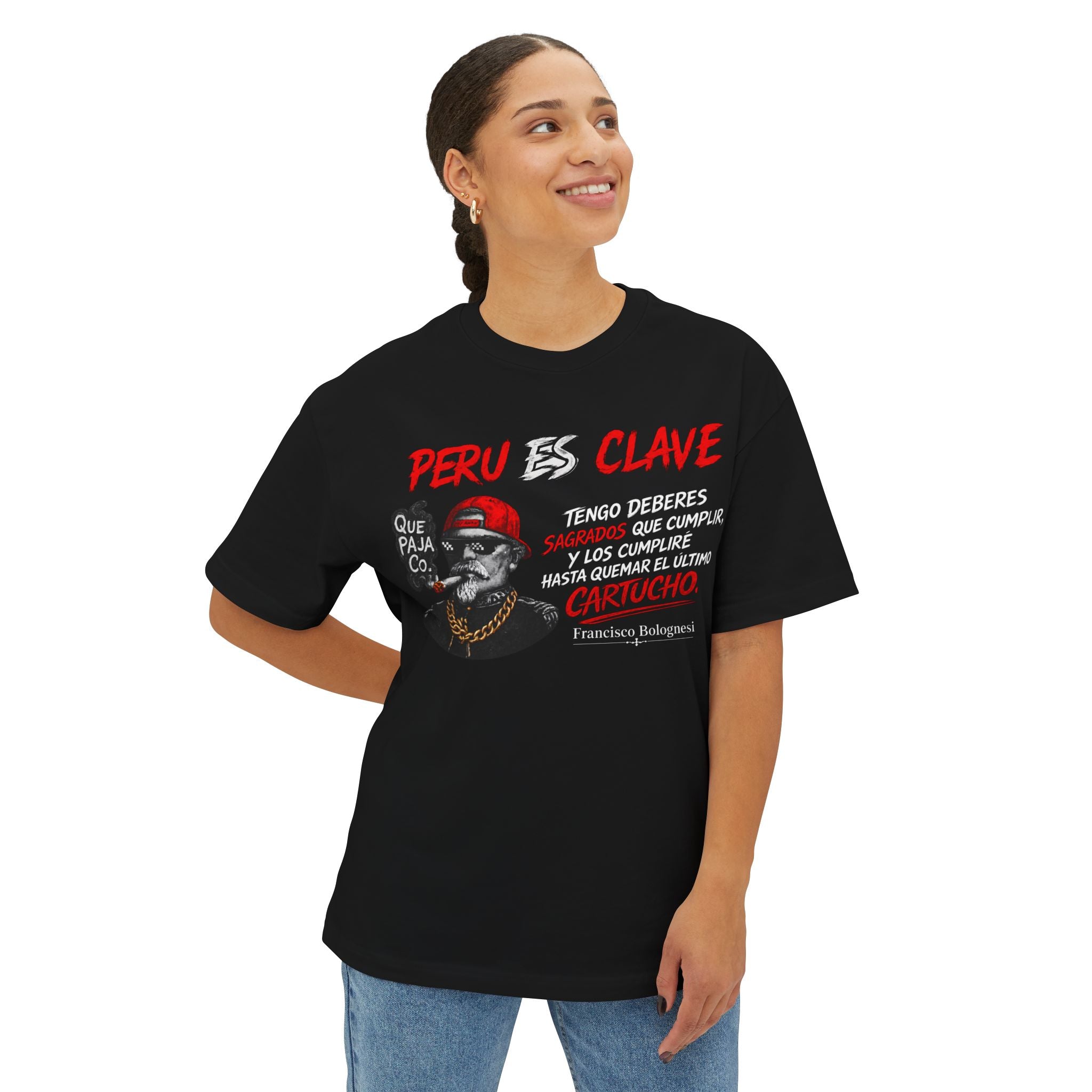 Peru Clave Graphic Tee — “Que Paja” Orgullo Peruano Oversized Shirt