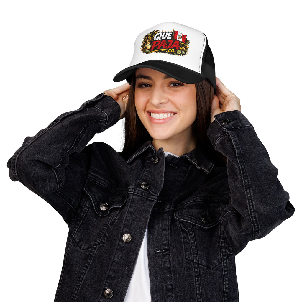 Que Paja Co. Foam Trucker Hat – Peruvian Flag Beach Vibe Cap
