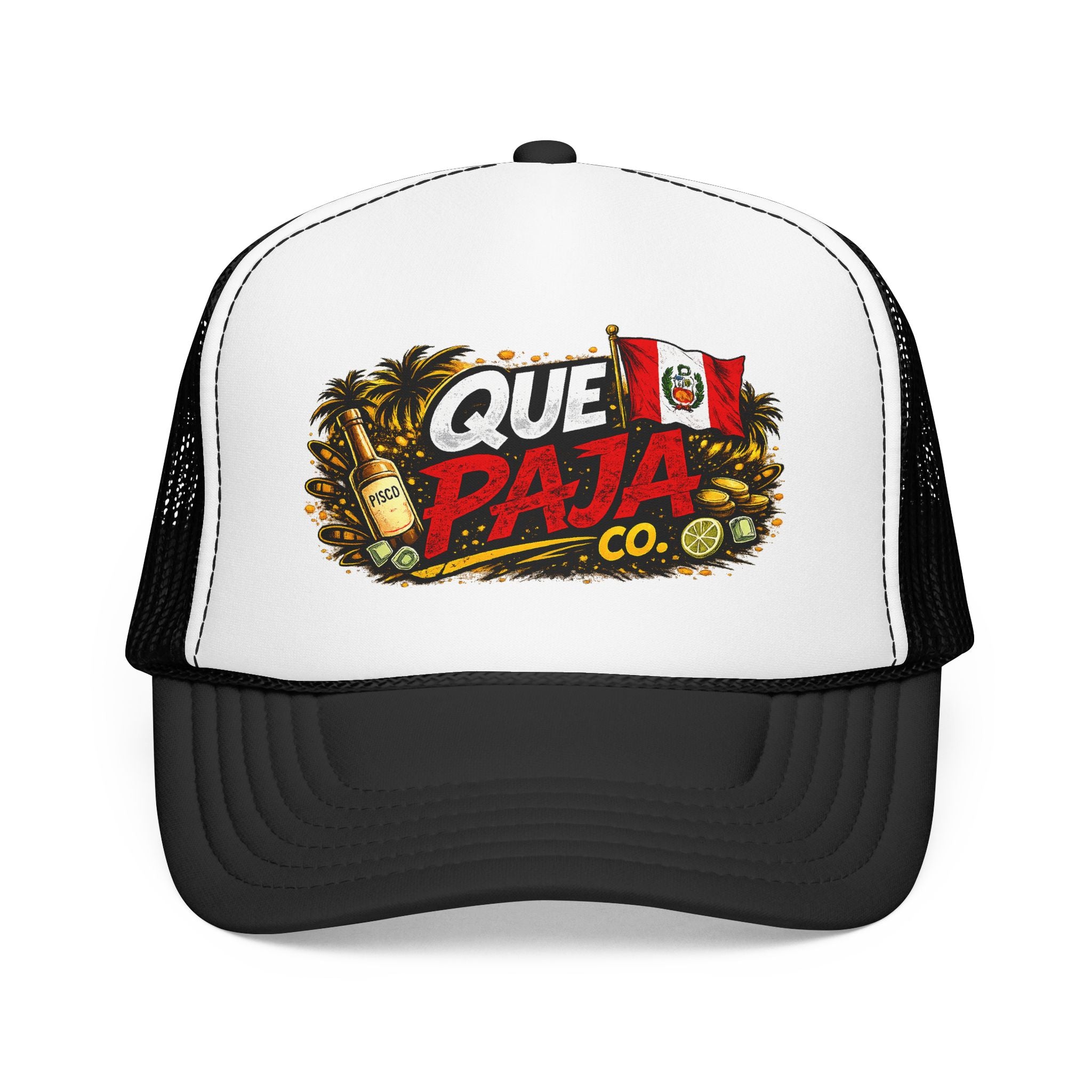 Que Paja Co. Foam Trucker Hat – Peruvian Flag Beach Vibe Cap