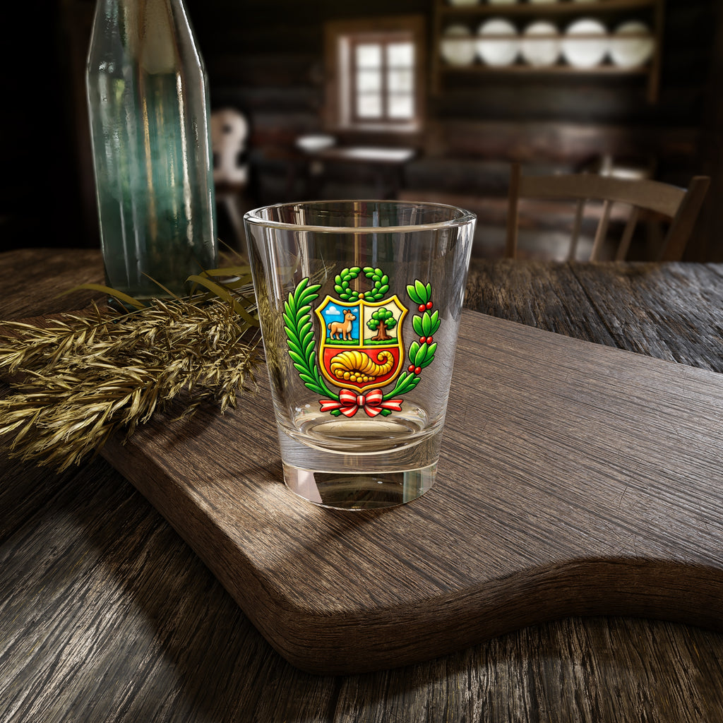 Peru Coat of Arms 1.5oz Shot Glass — National Crest Mini Liquor Glass, Patriotic Peruvian Keepsake