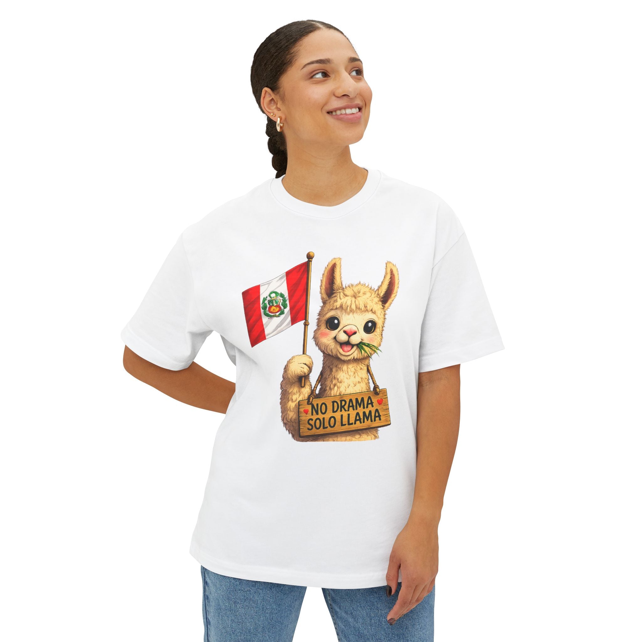 No Drama Solo Llama Peru Flag Tee — Funny Alpaca Graphic T-Shirt