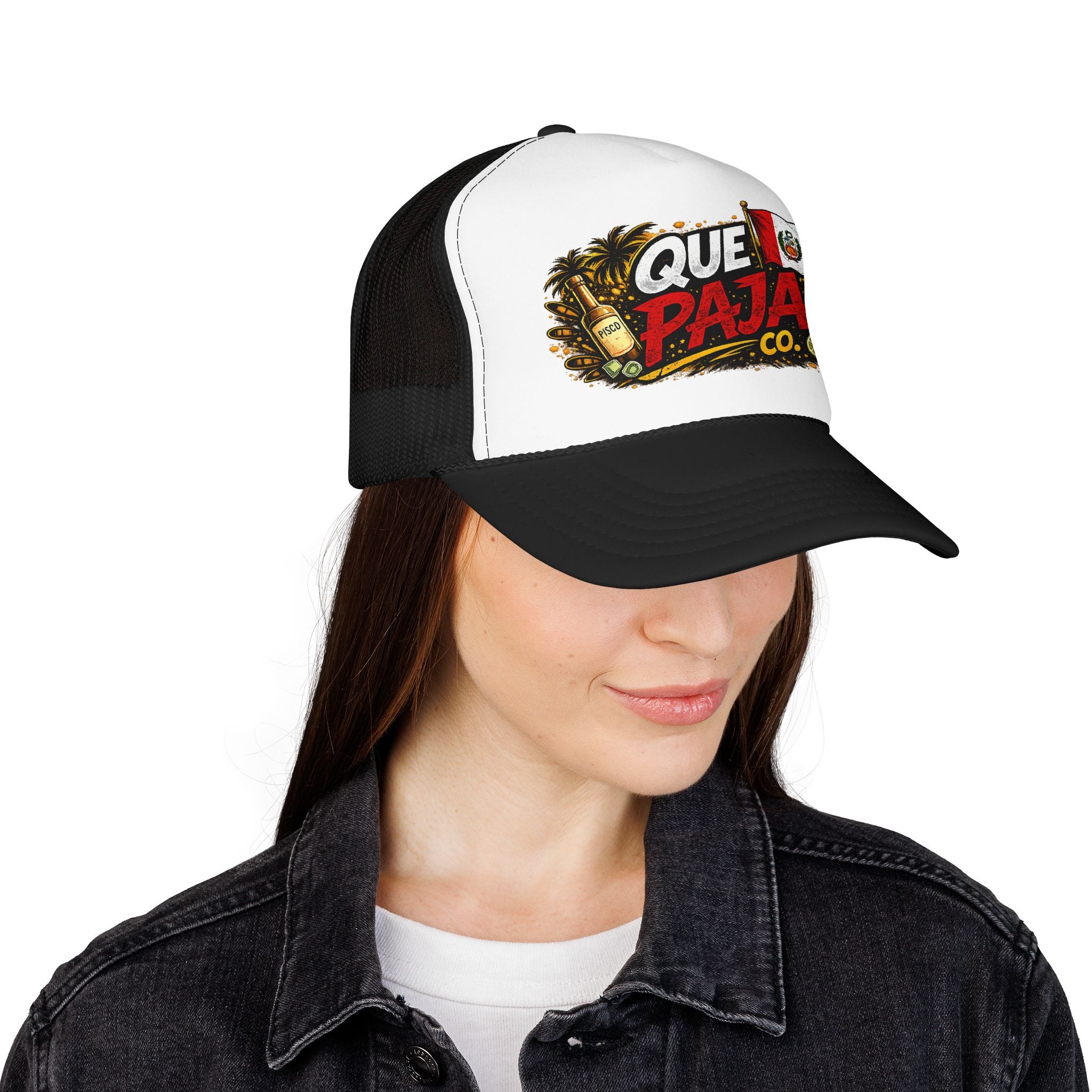 Que Paja Co. Foam Trucker Hat – Peruvian Flag Beach Vibe Cap