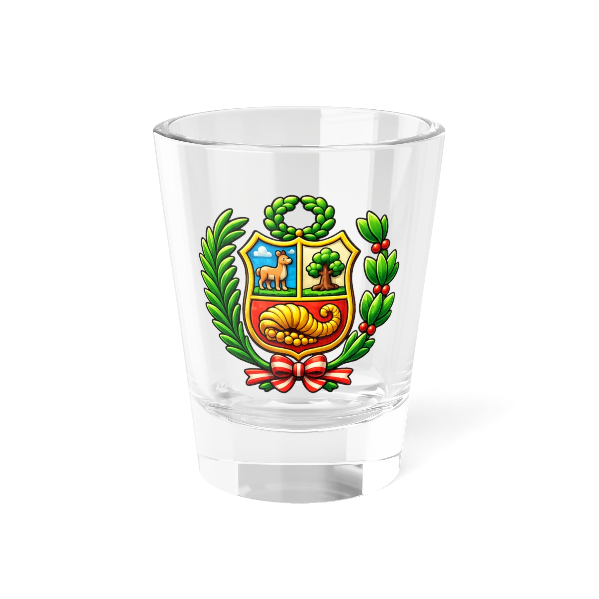 Peru Coat of Arms 1.5oz Shot Glass — National Crest Mini Liquor Glass, Patriotic Peruvian Keepsake
