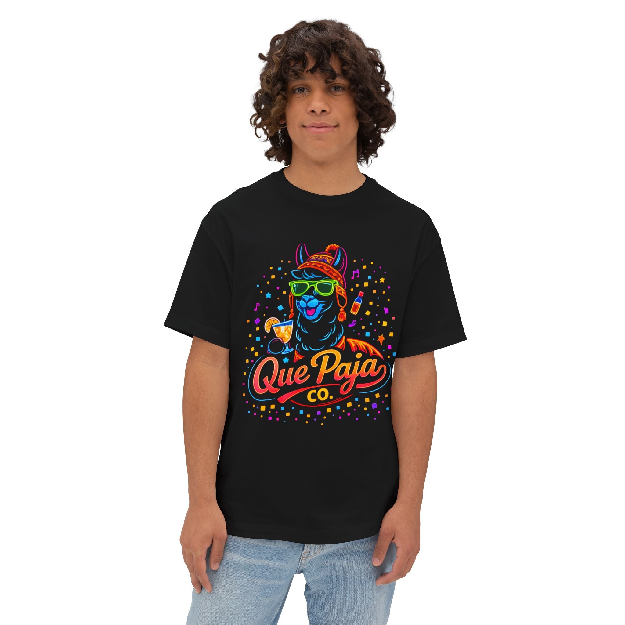 Que Paja Co. Neon Llama Tee — 'Chim Pum Callao!' Graphic Shirt