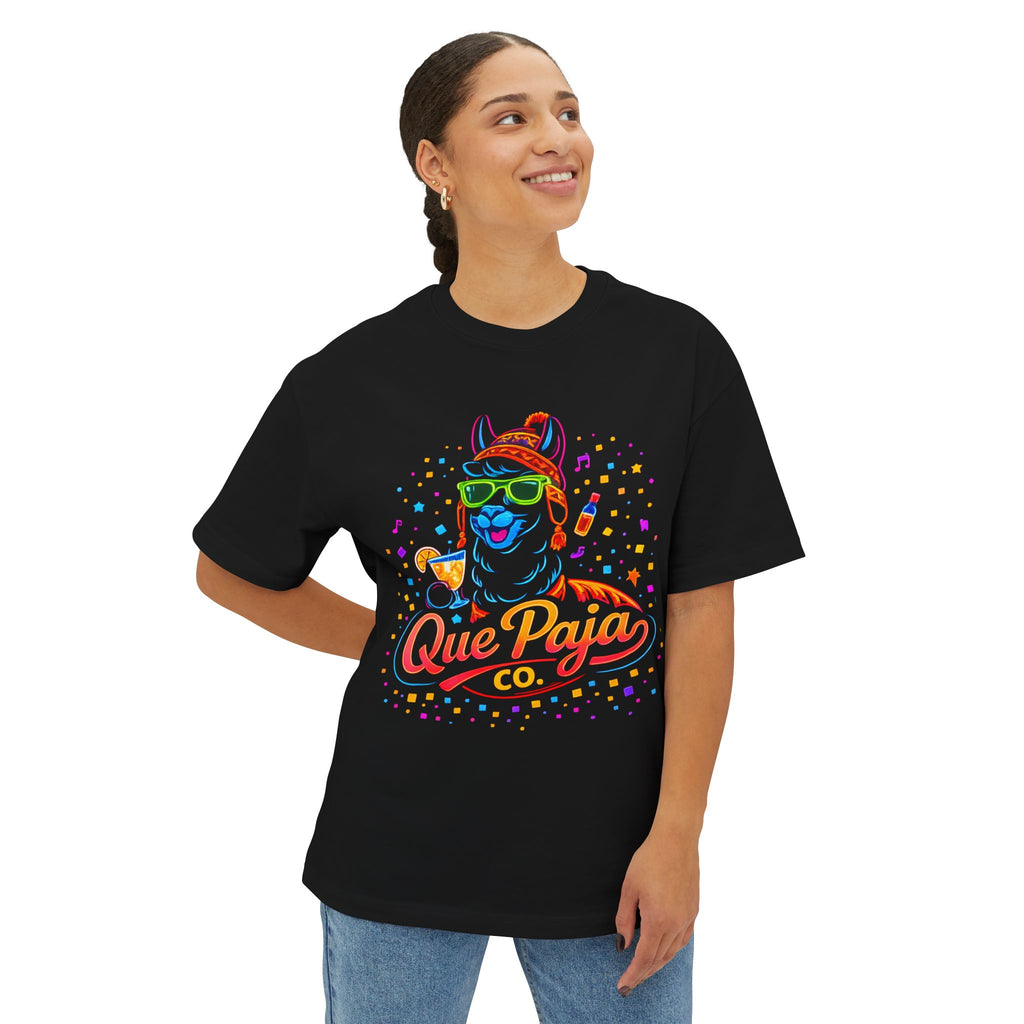 Que Paja Co. Neon Llama Tee — 'Chim Pum Callao!' Graphic Shirt