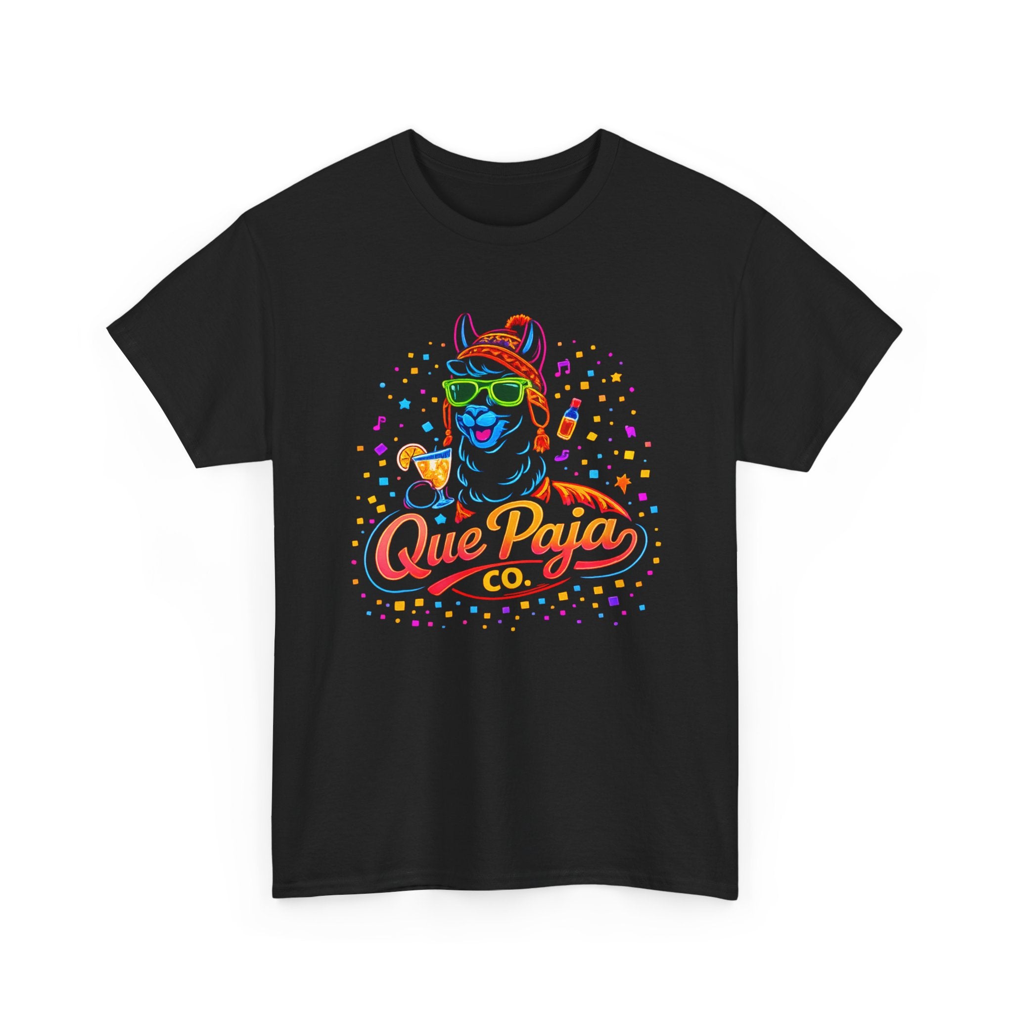 Que Paja Co. Neon Llama Tee — 'Chim Pum Callao!' Graphic Shirt